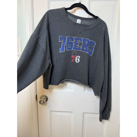 NBA Licensed Philadelphia 76ers Oversized Pullover Gray Women's Sweatshirt 2XL - Picture 5 of 9